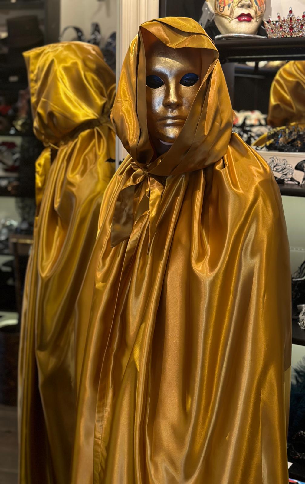 Venezianischer Umhang mit Kapuze aus goldenem Satin - Halloween Cape gold