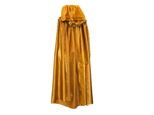 Venetiaanse cape met capuchon in goud satijn - Halloween cape goud.